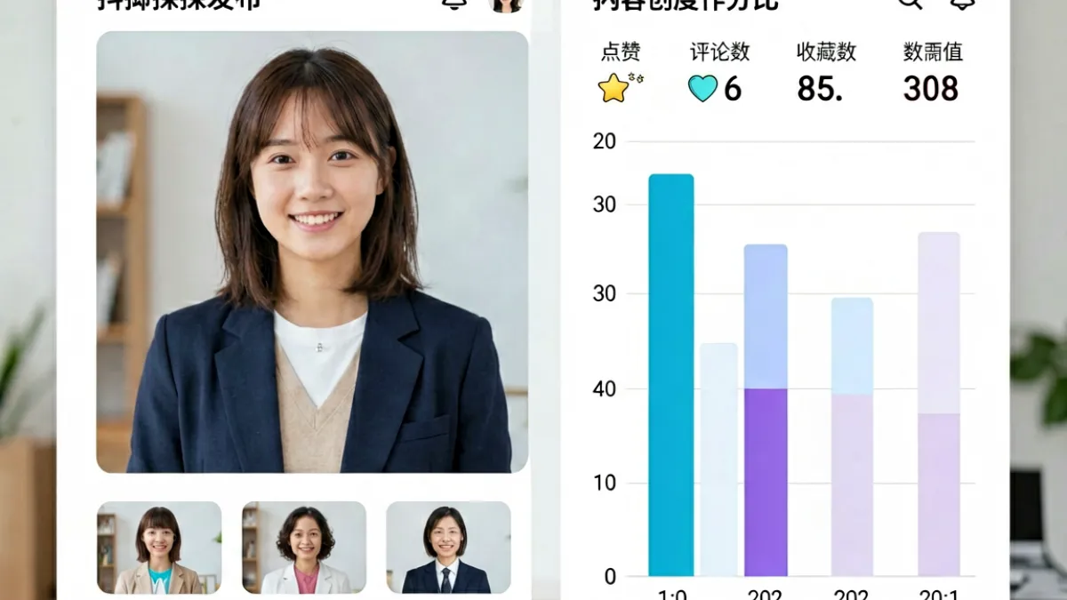 抖抈探探内容发布界面与互动数据面板对比，展示深度互动与浅层点赞的数据差异