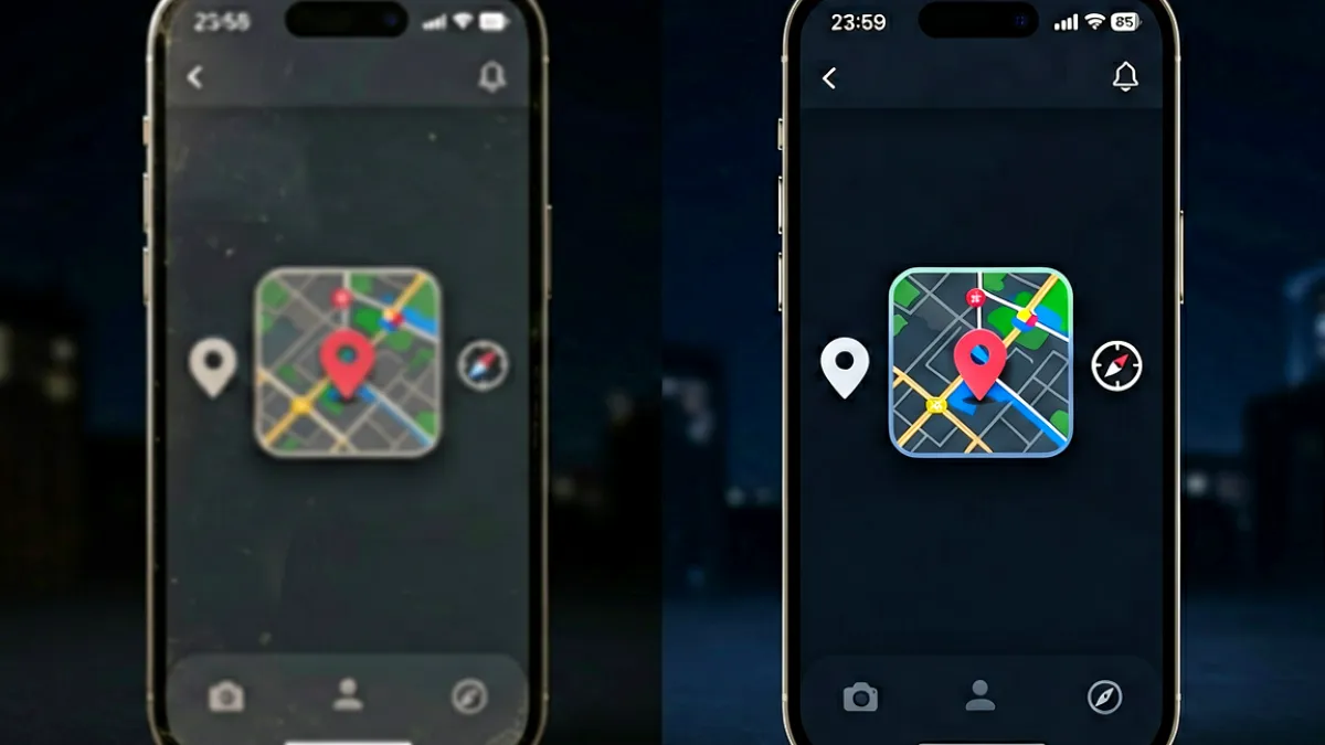 抖抈探探 Android 端深色模式适配前后对比截图，左侧显示旧版图标辨认困难，右侧新版清晰可辨